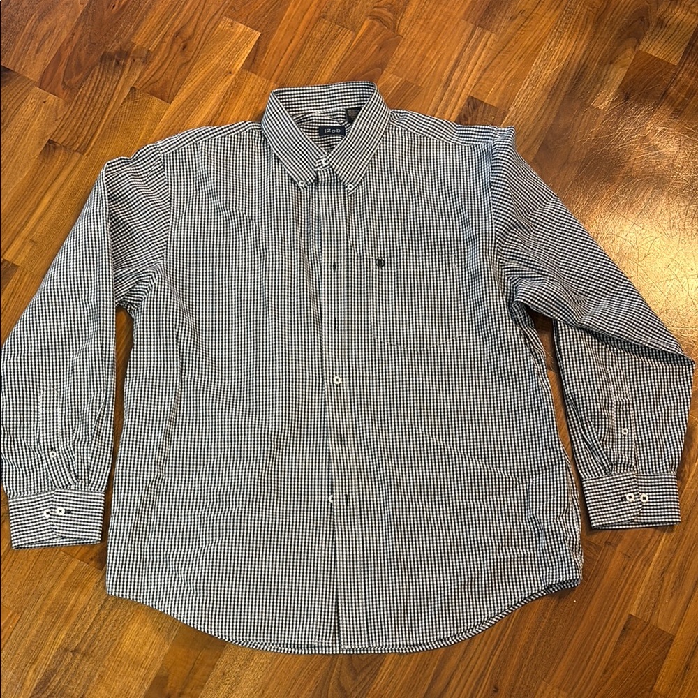 Izod Black and White Casual Button Down Shirt with Relaxed Fit